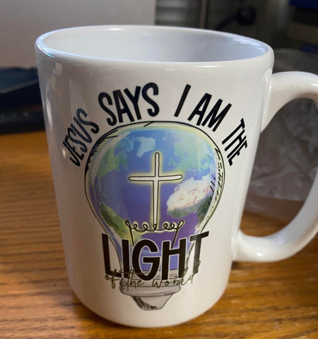 15 oz Jesus says I am the light mug READY TO SHIP