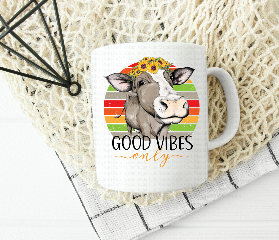 Good Vibes only cow coffee mug