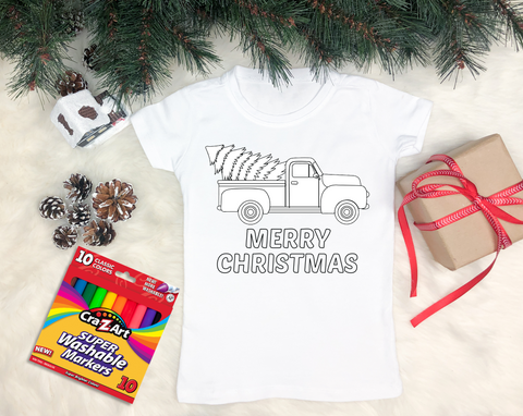 Merry Christmas Truck Color-Me Tee Shirt